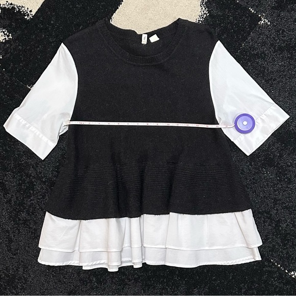 ANTHROPOLOGIE x Moth Twofer Peplum SS Ruffle Sweater Crisp White & Charcoal — S - Picture 5 of 12